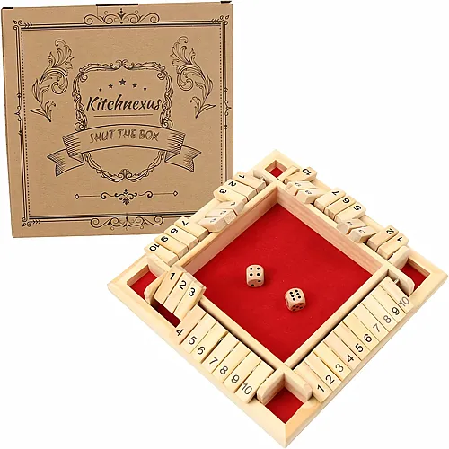 Kitchnexus Deluxe 4-Spieler Shut The Box Holz Tisch Spiel Klassisch W�rfelspiel Board Spielzeug (Rot)