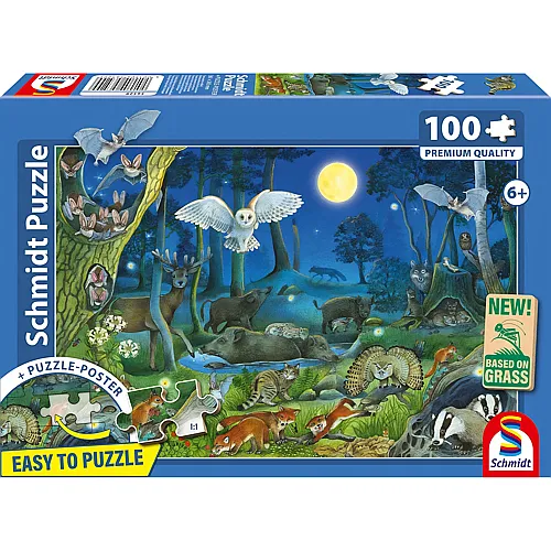 Schmidt Puzzle Tiere nachts im Wald - 100 Teile