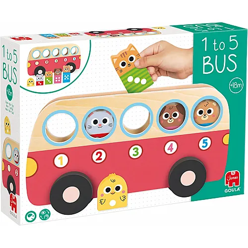 Jumbo 1 bis 5 Bus Bus aus Holz, 5 Figuren, Zahlen