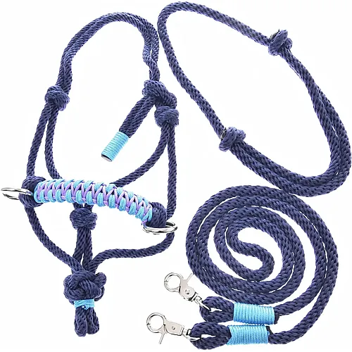 Licol avec r�nes et collier d'encolure pour cheval de bois taille M Bleu fonc�