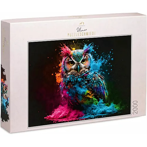 Ulmer Puzzleschmiede Bunter Nachtvogel - Eulen-Portrait mit knalliger Farb-Explosion - 2000 Teile