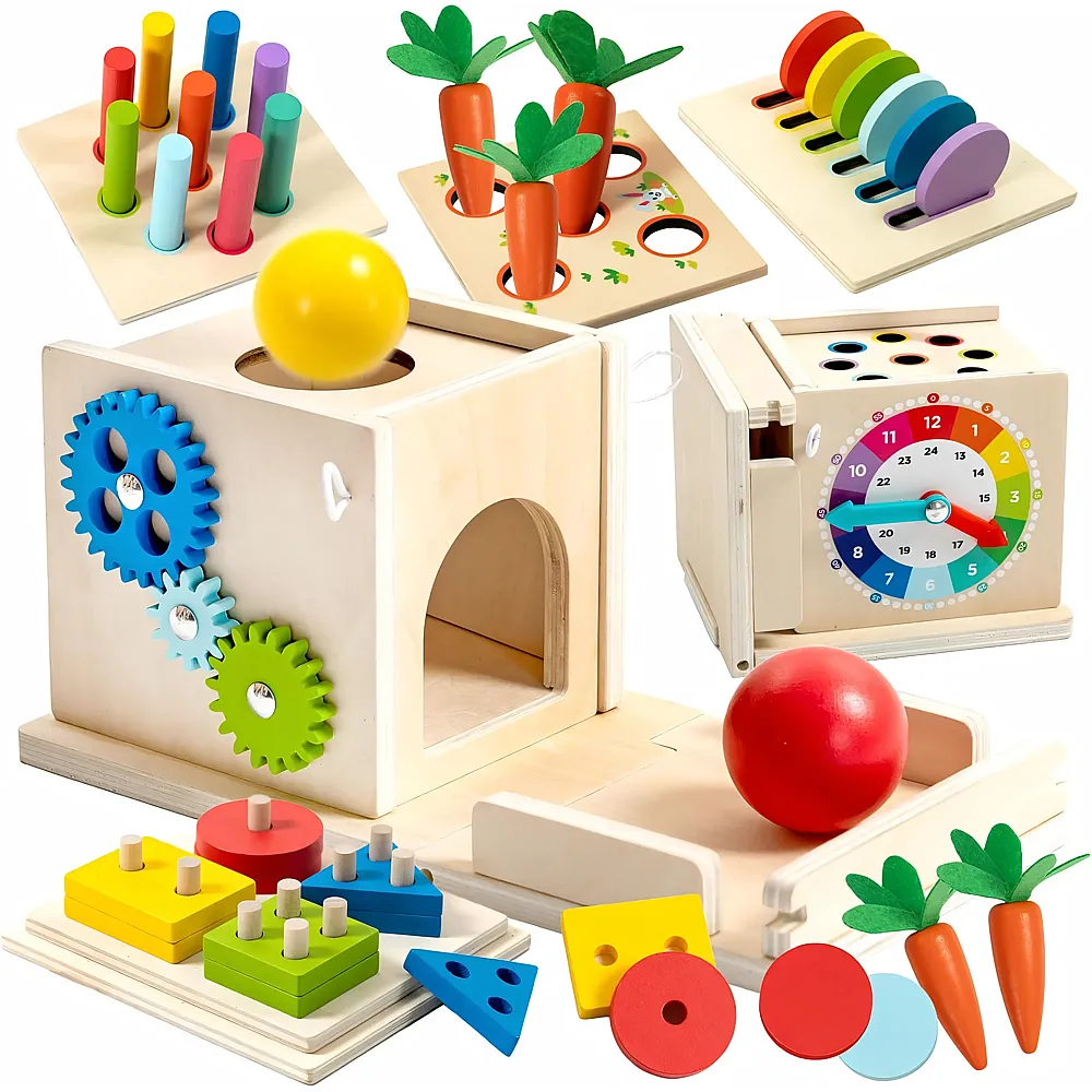 Nene Toys 7-in-1 FSC Holz-Motorikw�rfel  Montessori Spielzeug ab 1 Jahr - Baby Motorik- & Lernspielzeug - Farben Lernen & - Suche
