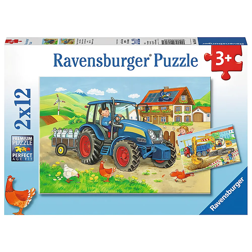 Ravensburger Puzzle Baustelle und Bauernhof 2x12
