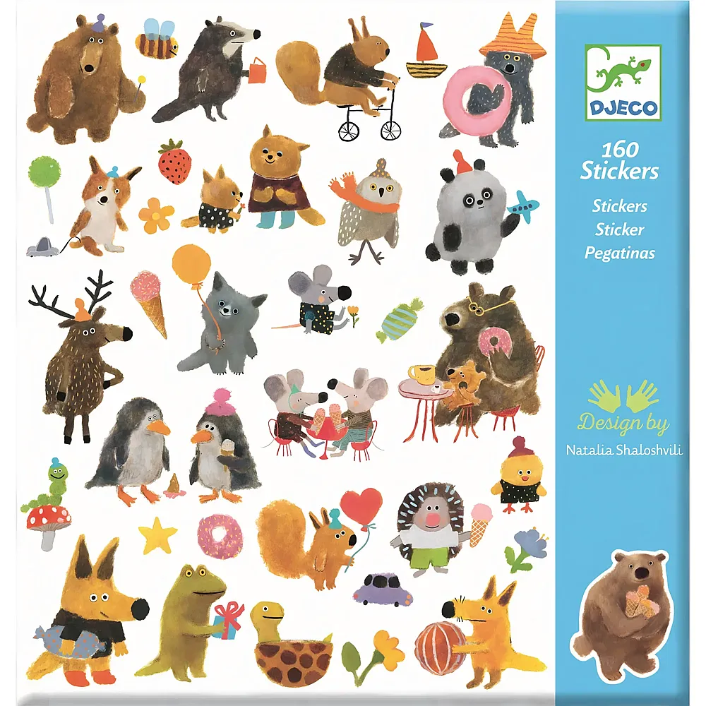 Djeco Kreativ Stickers Flauschige Freunde - 160 Teile