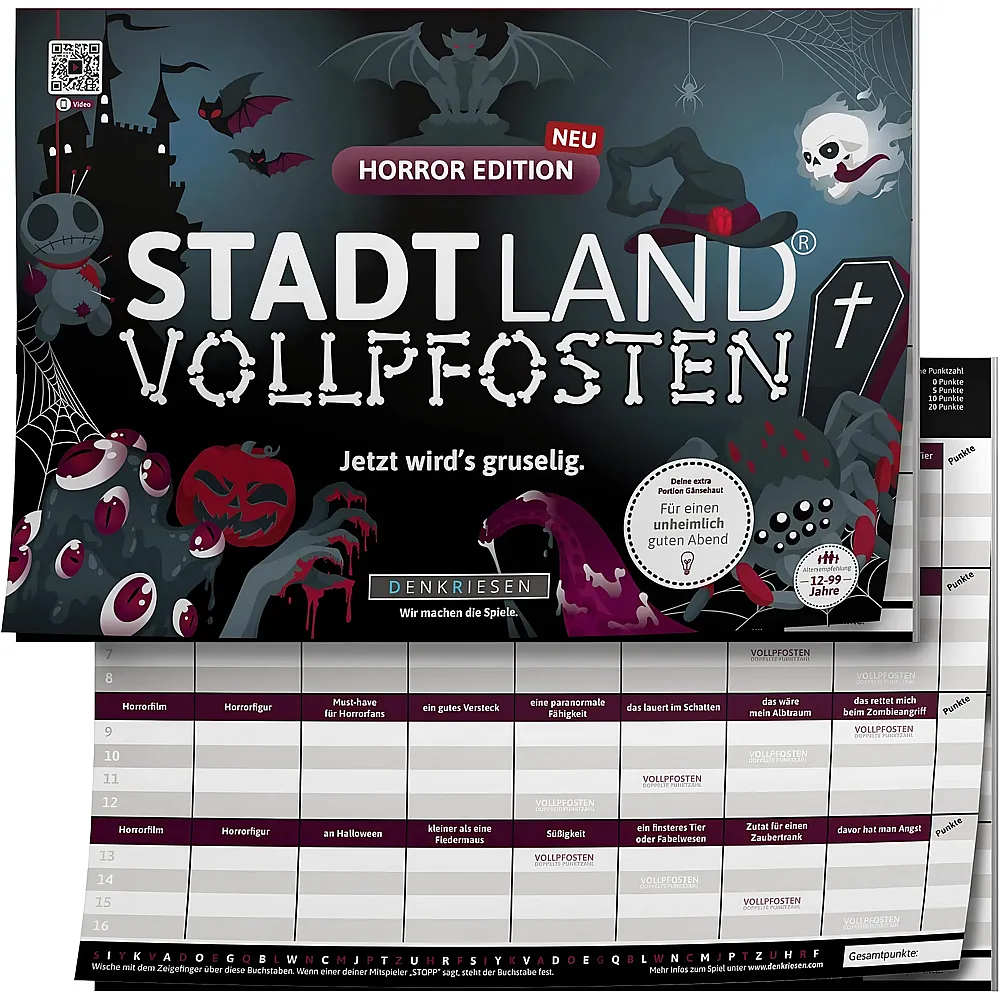 meinspielzeug - Denkriesen Stadt Land Vollpfosten Horror Edition - Jetzt wird's gruselig | Partyspiele