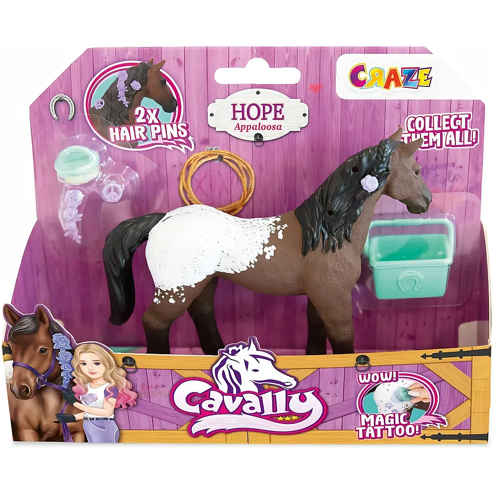 CRAZE Cavally Box Set Hope - Pferde Spielzeug zum Sammeln , realistische Pferdefigur mit Zubeh�r & Spezialeffekten, Appaloosa-Pferd Spielzeug M�dchen