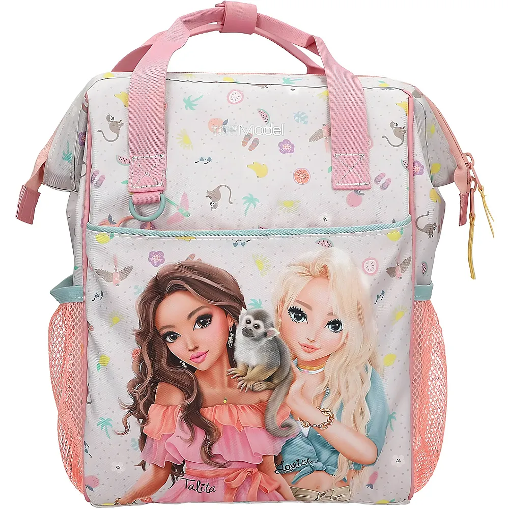 Depesche 13330 TOPModel Juicy - Rucksack in Creme und Rosa, mit Model Motiv und buntem Muster, Tasche mit verstellbaren Tr�gern