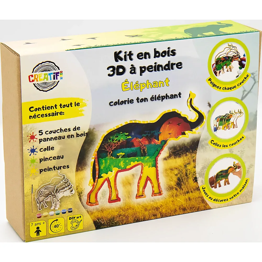 Creatif Wood Kit EN Bois 3D A Peindre Elephant
