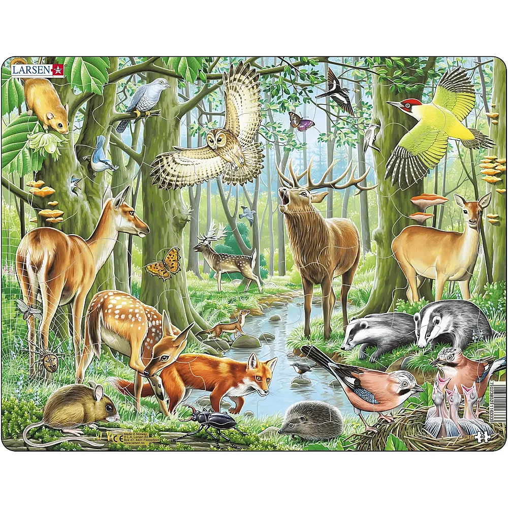 Larsen Puzzle Europ�ische Waldtiere - 40 Teile - Rahmenpuzzle