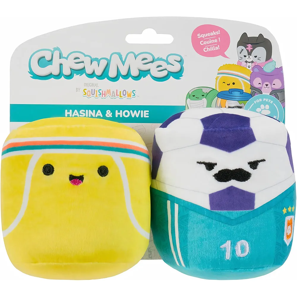 meinspielzeug - Squishmallows Chew Mees Hasina Tennisball & Howie Fussball - 9 cm | Diverse Tiere Pl�sch