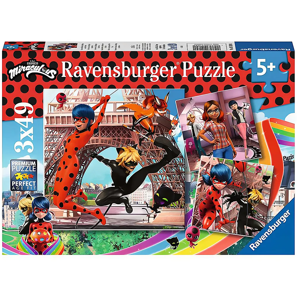 Ravensburger Puzzle Miraculous Unsere Helden Ladybug und Cat Noir 3x49