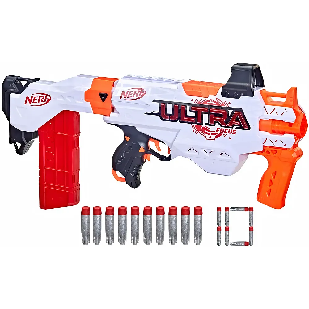 Ultra Focus Blaster, 10 AccuStrike Ultra Darts, Clip-Magazin, Schulterst�tze, nur mit NERF Ultra Darts kompatibel
