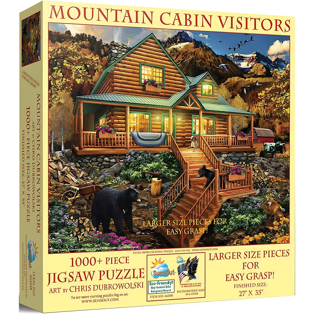 SunsOut Puzzle Chris Dubrowolski Mountain Cabin Visitors - 1000 Teile