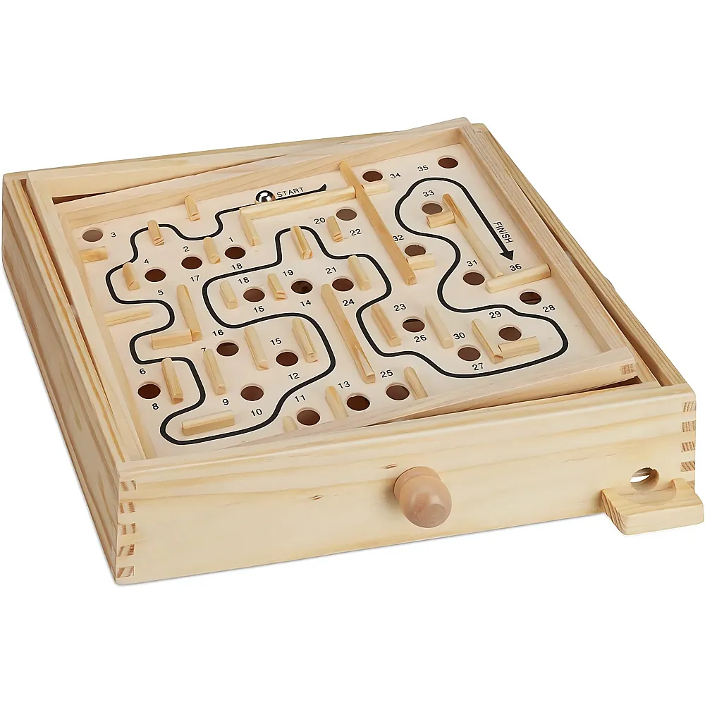 Relaxdays Holz Labyrinth Spiel mit 2 Kugeln
