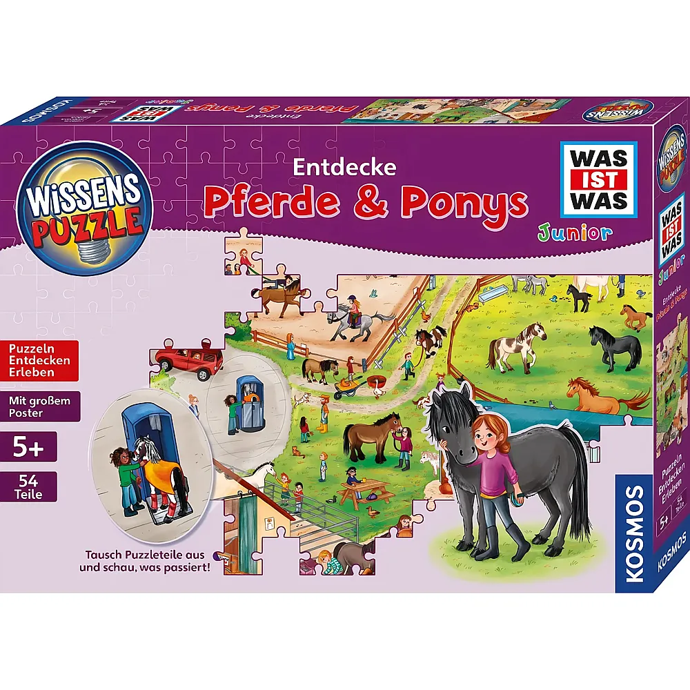 meinspielzeug - Kosmos Was ist Was Wissenspuzzle Entdecke Pferde & Ponys - 54 Teile | Wissenspiele