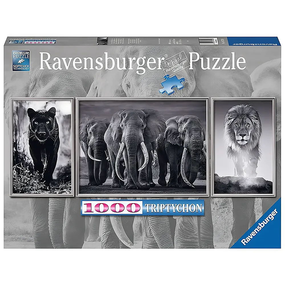 Ravensburger Puzzle Panorama Panter, Elefanten, Lwe 1000Teile