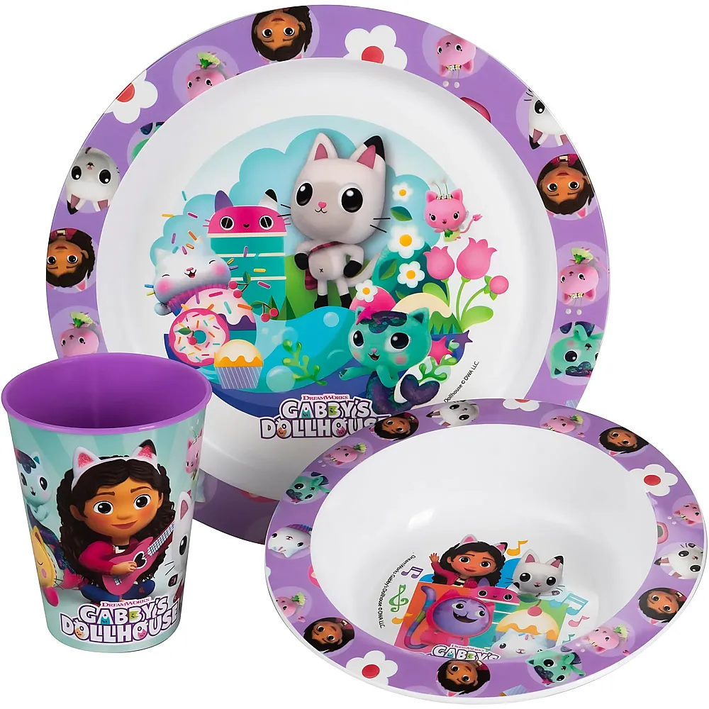 p:os Gabby's Dollhouse Fr�hst�cksset mit Teller, Sch�ssel und Becher 3Teile