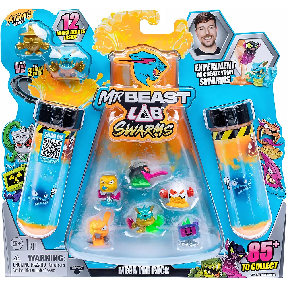 Moose Toys MrBeast Lab Swarms, Atomic-Serie, Mega-Labor-Packung, Experiment, Wasser hinzuf�gen, Reagenzglas sch�tteln, 2/12 Mini-Monster-Sammelfiguren 2,5 cm von MrBeast Swarms enth�llen