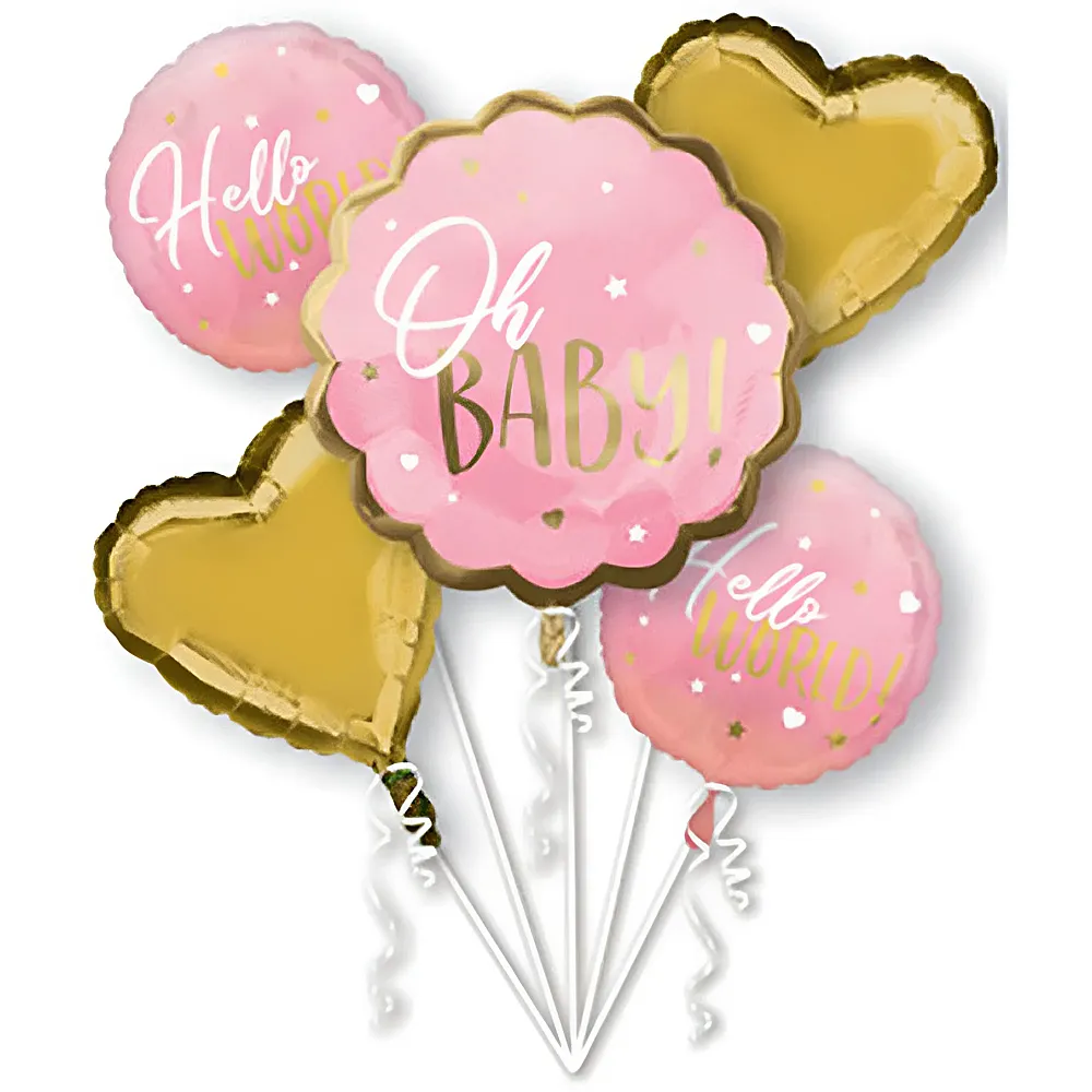 Amscan Folienballon Pink Baby Girl Bouquet 5 Folienballons | Kindergeburtstag
