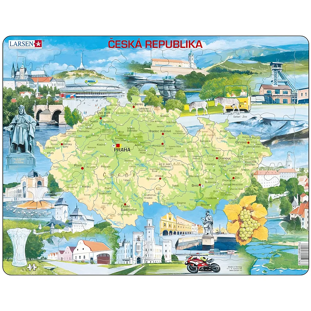 Larsen Puzzle Tschechische Republik auf Tschechisch - 78 Teile | Rahmenpuzzle