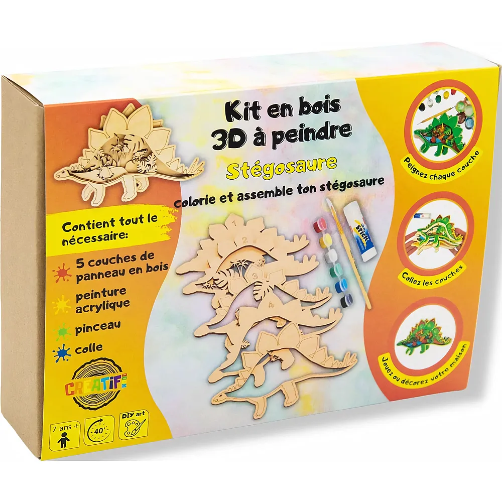 Creatif Wood Kit EN Bois 3D A Peindre Stegosaure