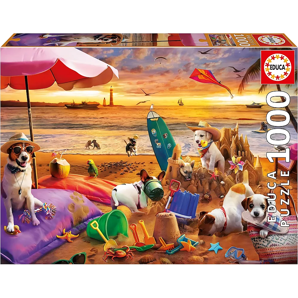 Educa Puzzle Hunde spielen am Strand - 1000 Teile