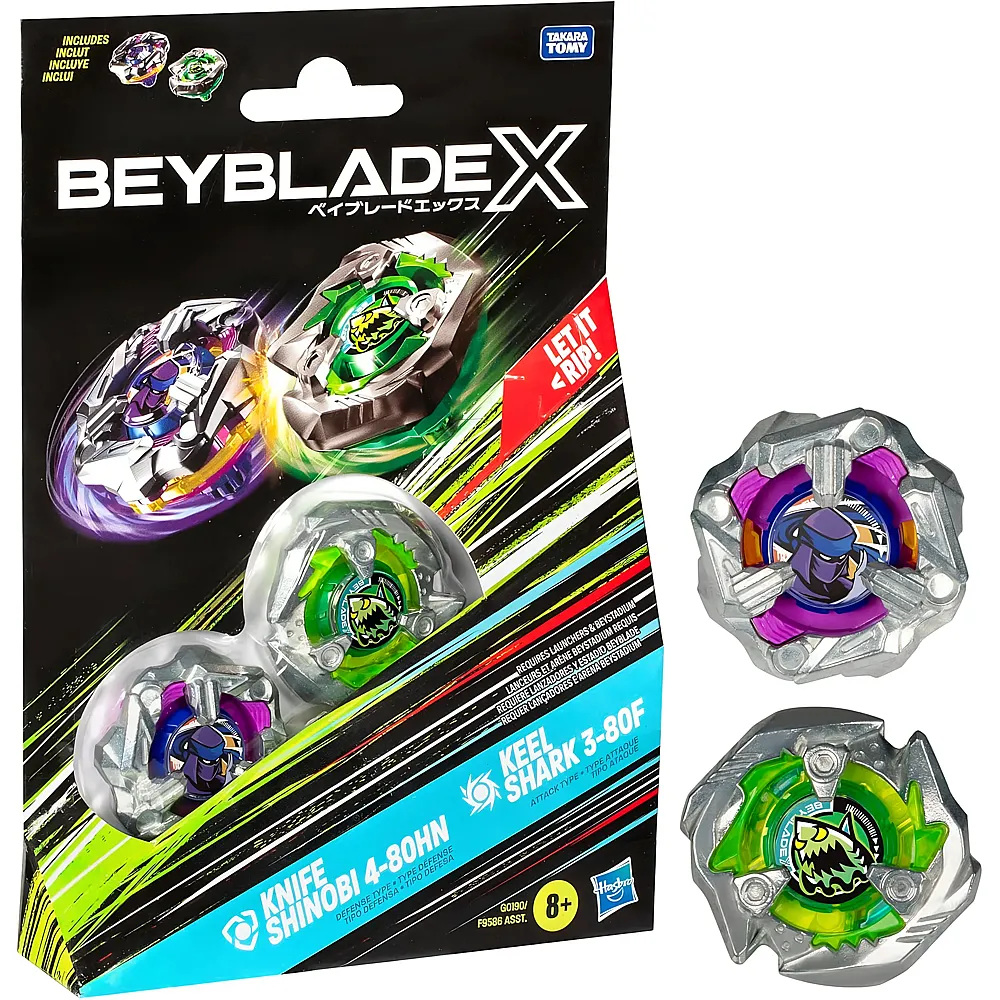 Beyblade X Dual Pack Knife Shinobi 4-80HN vs. Keel Shark 3-80F