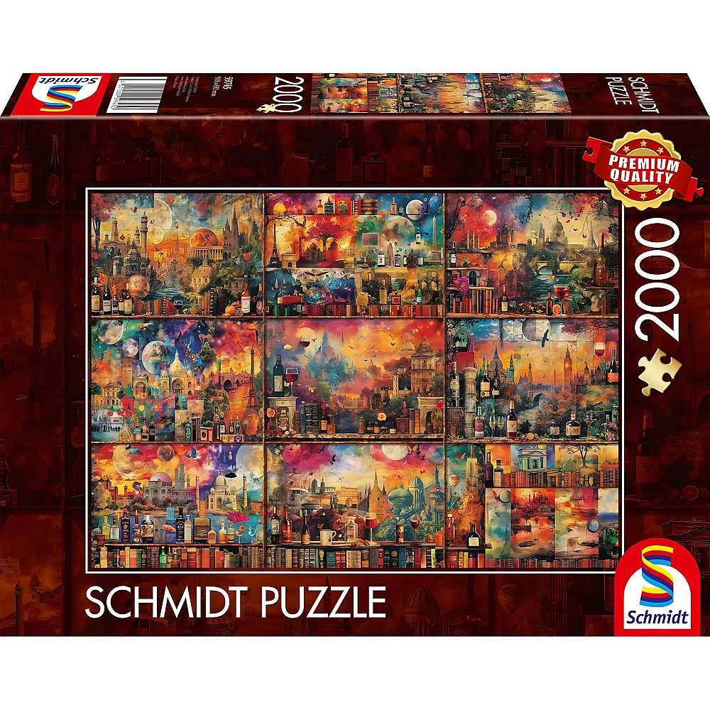 Schmidt Puzzle Genussvolle Auszeit, Auf Reisen mit B�chern und Wein - 2000 Teile