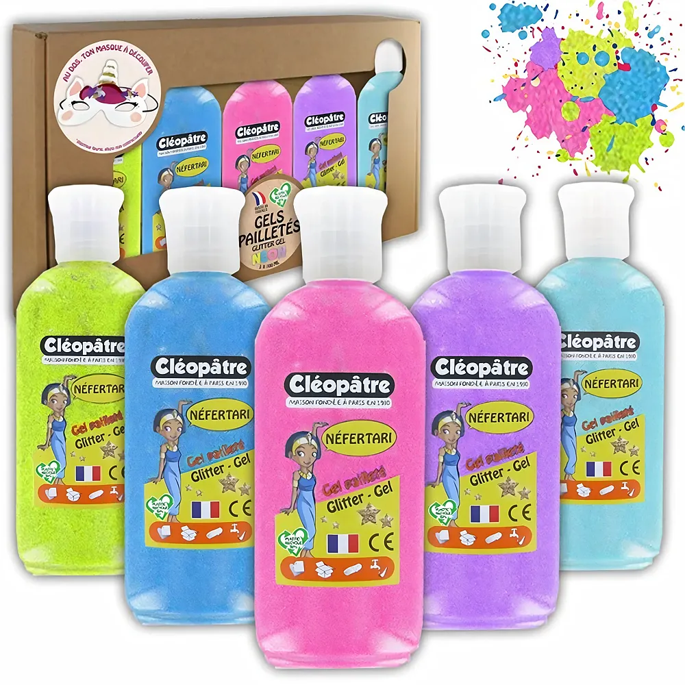 Cleopatre Schachtel Mit 5 Flaschen Neon-effekt-gelfarbe 100 GR rosa E