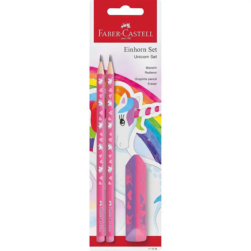 Faber-Castell Schreibset Einhorn mit Bleistifte HB und Radiergummi - 3 Teile - Farbe & Kreide