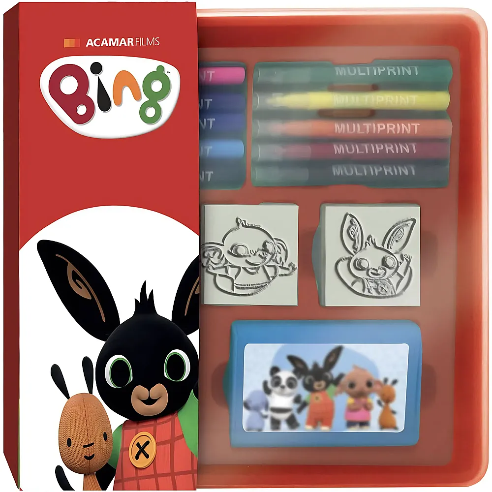 Multiprint Bing Set di timbri e pennarelli in scatola portaoggetti