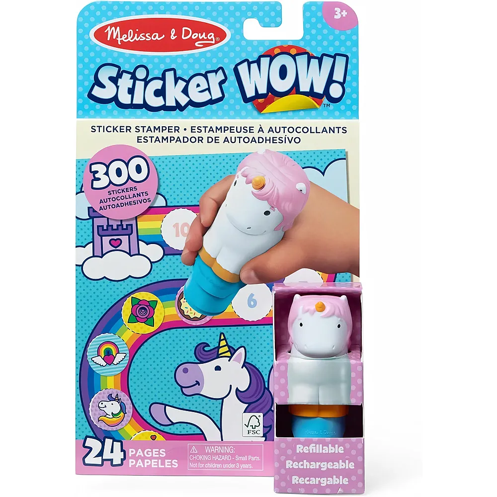 Melissa & Doug Sticker WOW Einhorn Stickerstempel und Block - mit 300 Stickern, Aufkleberstempel und 24-seitigem Besch�ftigungsblock