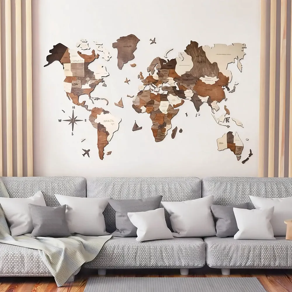 Creatif Wood Carte DU Monde 3D Multicolor XL 120x200cm - Suche