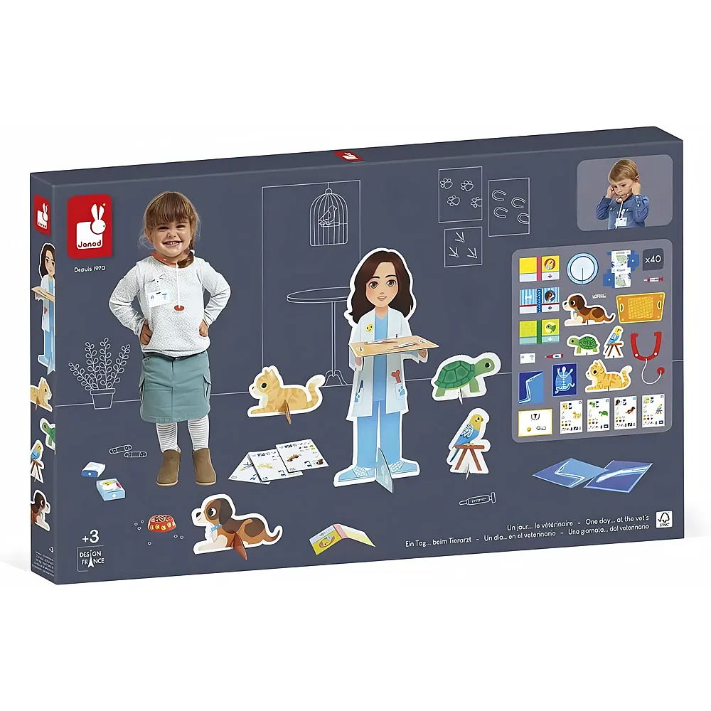Janod Ein Tag... beim Tierarzt  Rollenspiel f�r Berufe  incl. 40 Zubeh�rteile  Grosse Figuren 65 cm - Regt die