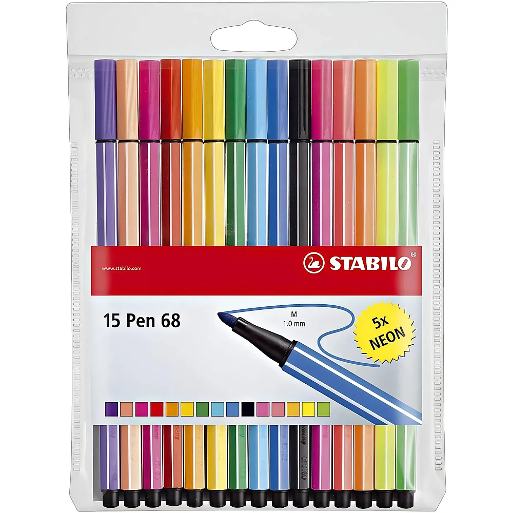 Stabilo Fasermaler Pen 68 - 15 Teile | Farbe & Kreide