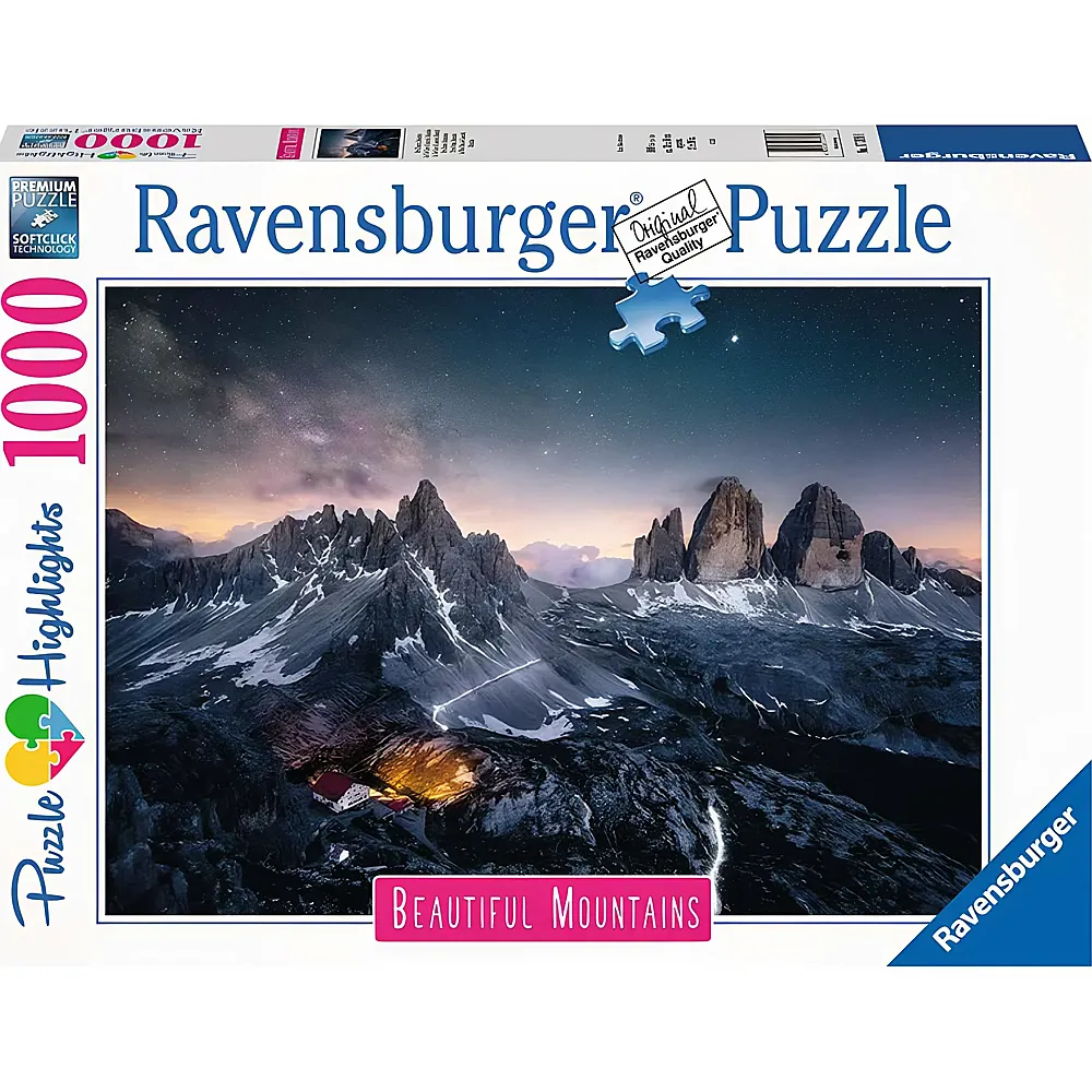 Ravensburger Puzzle Beautiful Mountains Drei Zinnen, Dolomiten 1000Teile