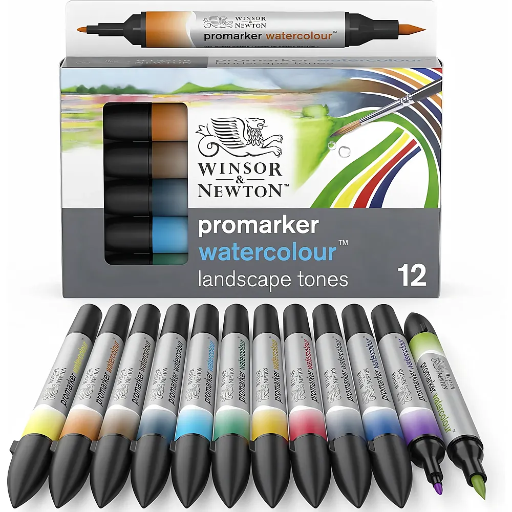 Winsor & Newton Promarker Watercolour 12er Set Landschaft | Farbe & Kreide