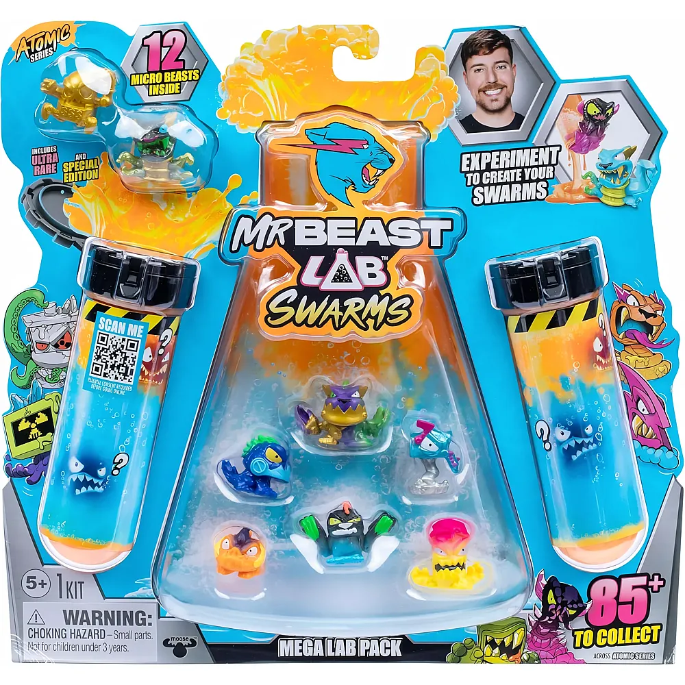 Moose Toys MrBeast Lab Swarms, Atomic-Serie, Mega-Labor-Packung, Experiment, Wasser hinzuf�gen, Reagenzglas sch�tteln, 2/12 Mini-Monster-Sammelfiguren 2,5 cm von MrBeast Swarms enth�llen