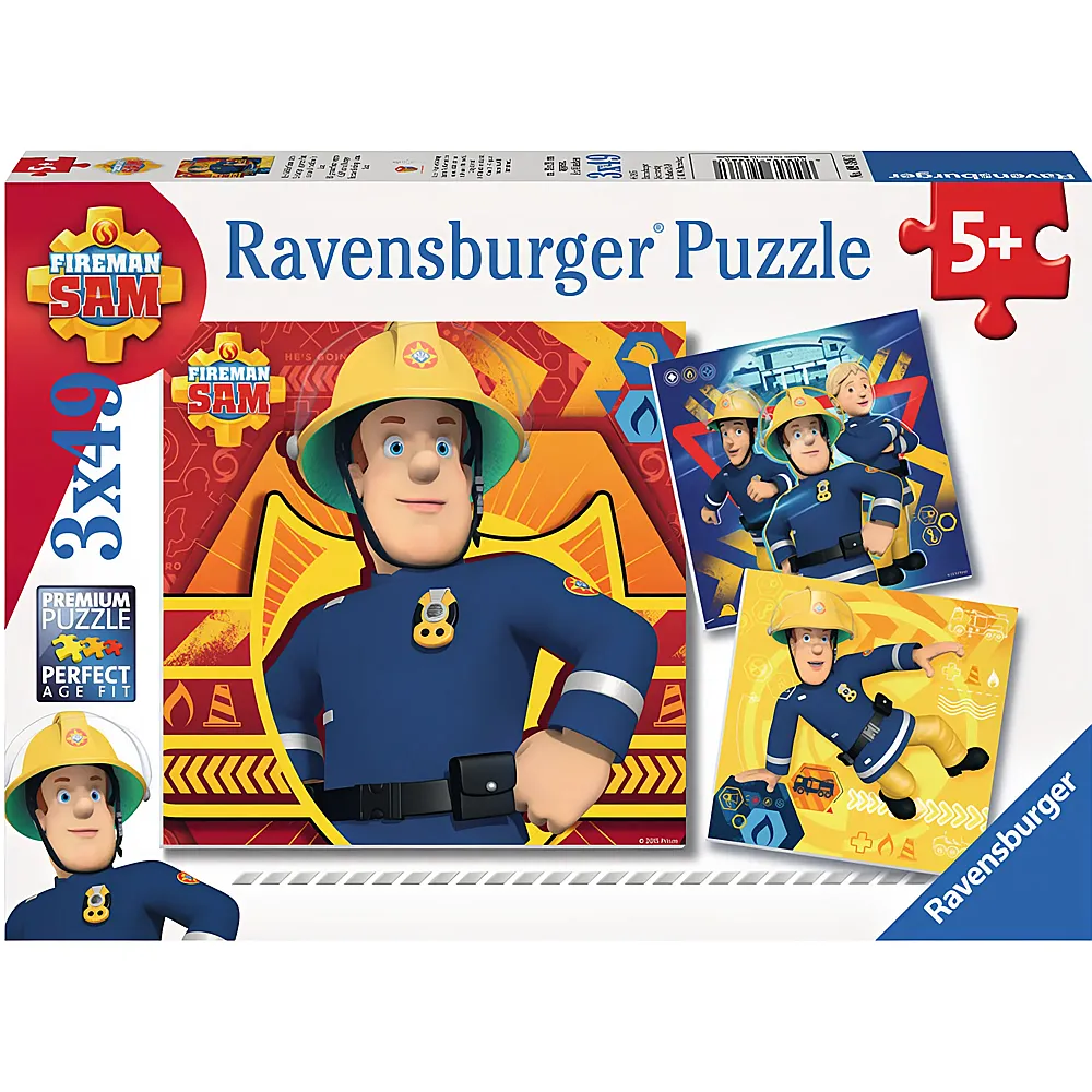 Ravensburger Puzzle Feuerwehrmann Sam Bei Gefahr Sam rufen 3x49