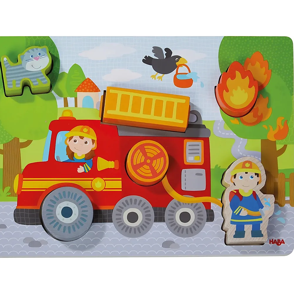 meinspielzeug - HABA Holzpuzzle Feuerwehrauto 6Teile | Kleinkind-Puzzle