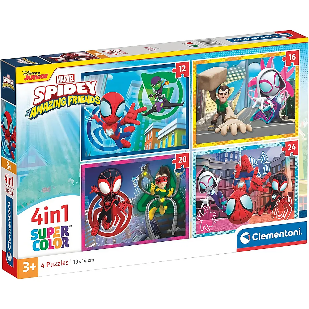Clementoni Puzzle Supercolor Spiderman 4in1 Spidey und seine erstaunlichen Freunde 12-24