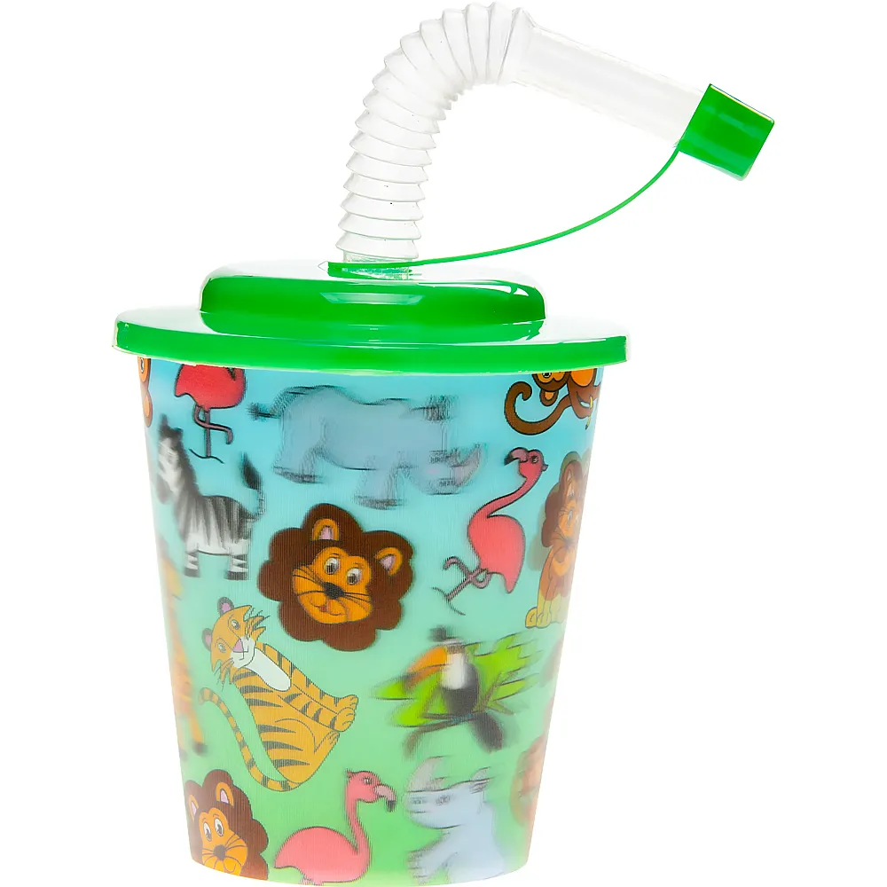 LG-Imports Becher mit Deckel und Strohhalm Wildtiere, 12tlg.