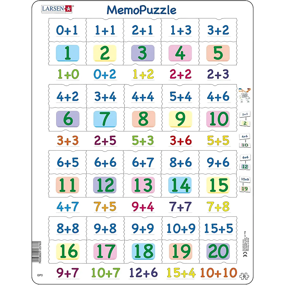 Larsen Puzzle Memo Puzzle - Addition mit Zahlen von 0-20 - 40 Teile
