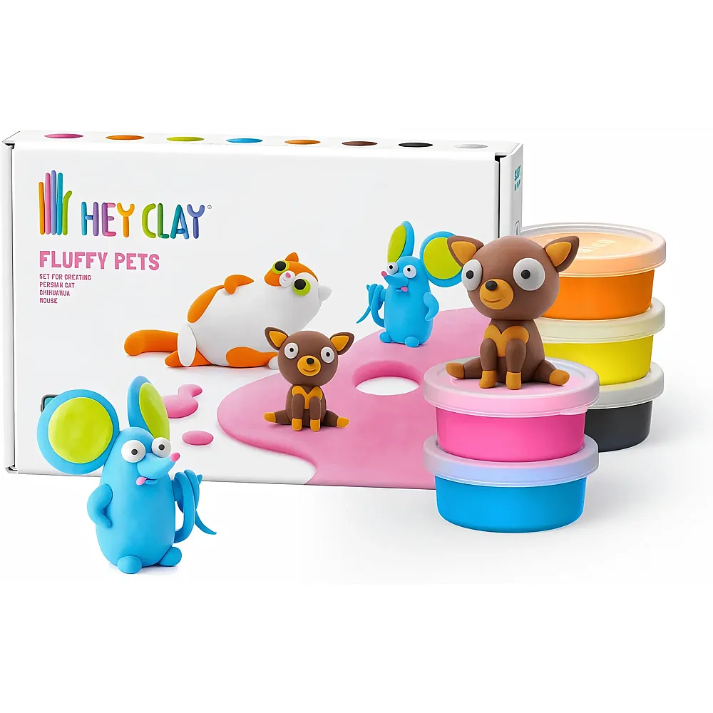 Hey Clay Flauschige Tiere: Perserkatze, Maus, Chihuahua - Kneten & Formen