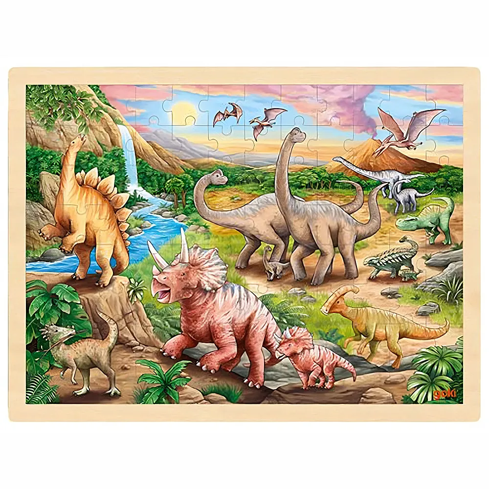 Goki Einlegepuzzle Dinosaurierwanderung 96Teile | Rahmenpuzzle
