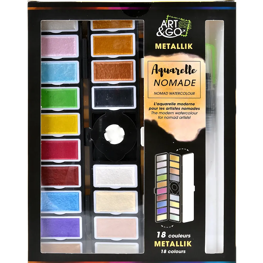 OZ International Art&go Palette Aquarelle Accordeon 18 Couleurs Metallik