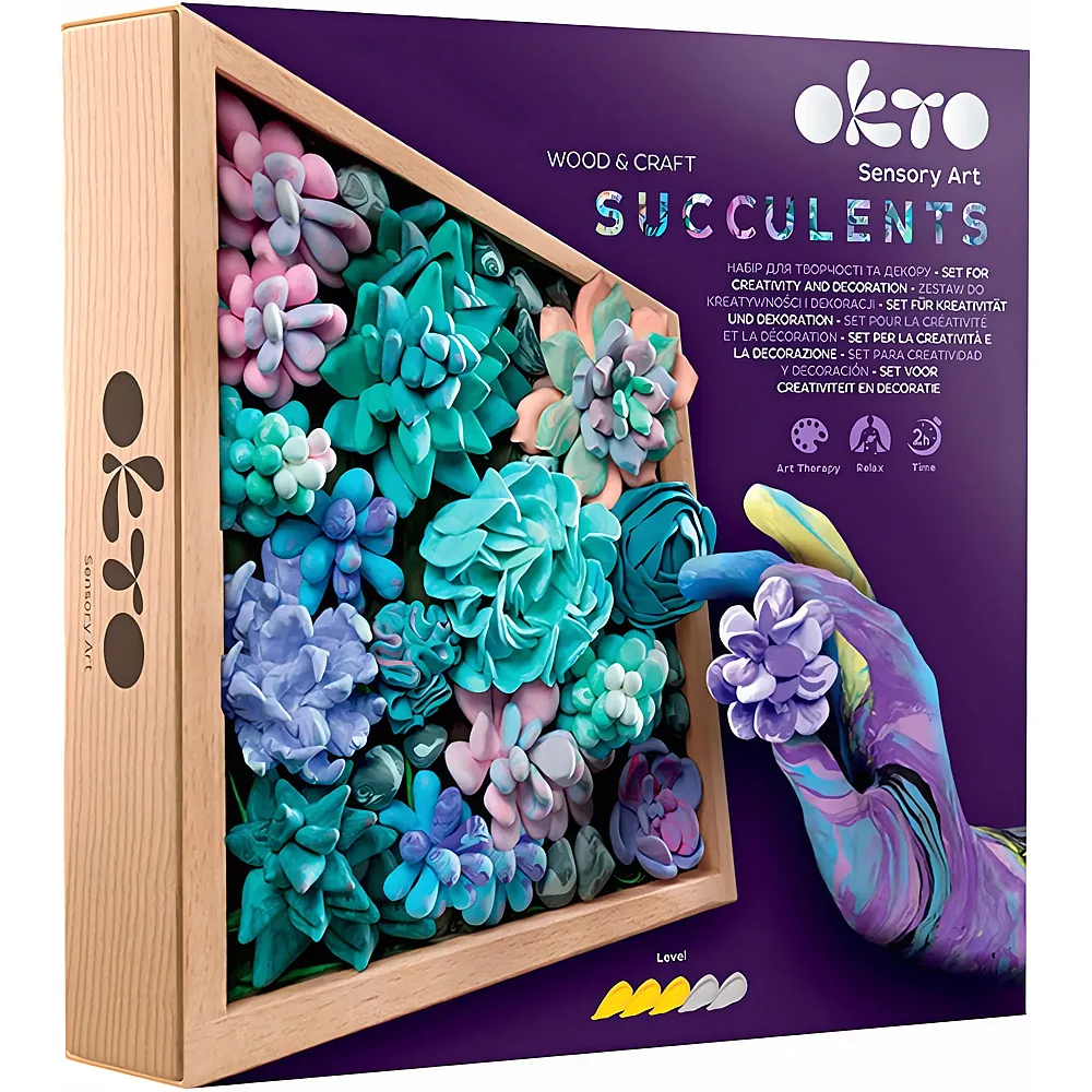 Okto Sensory Art Succulents 3D Pflanzen Pastell im Holzkasten