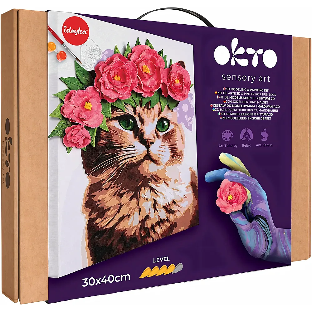 Okto Sensory Art 3D Modellier- und Malset Katze mit Krone auf Leinwand