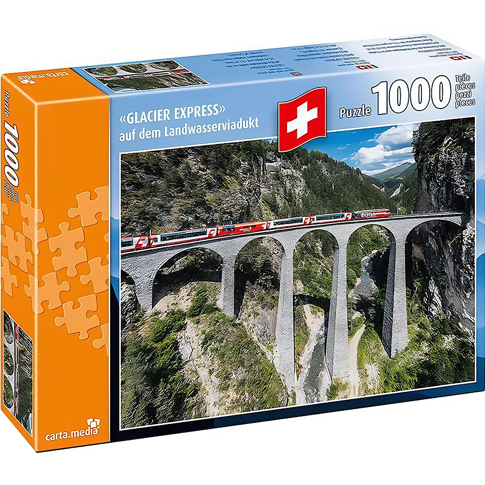 carta media Puzzle Swiss Collection Glacier Express auf Landwasserviadukt 1000Teile | Puzzle 1000 Teile