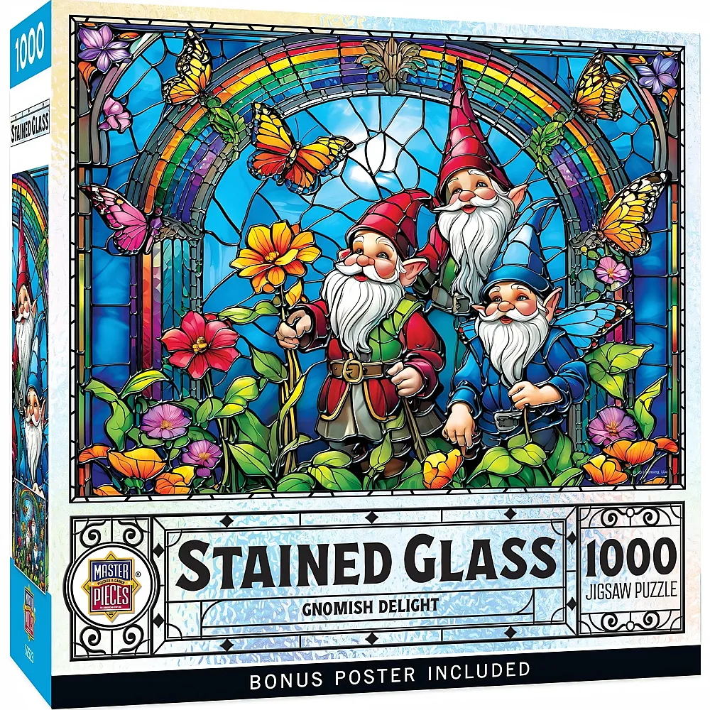 Master Pieces Puzzle Stained Glass Classics Gl�ckliche Gartenzwerge - 1000 Teile
